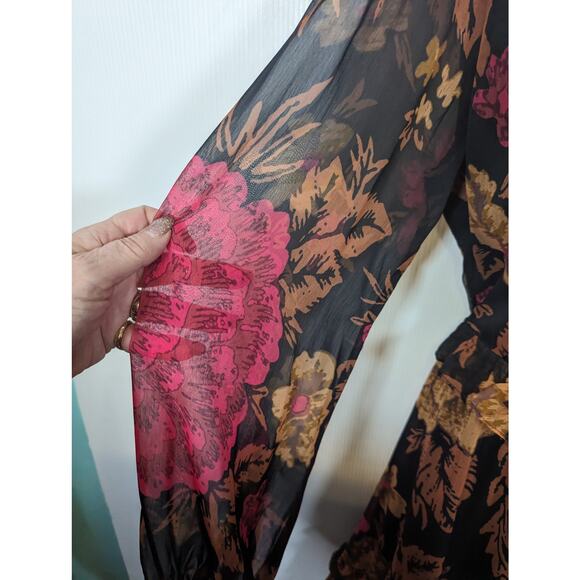 Anthropologie Porridge Puff Sleeve Open Back Floral Mini Dress Black NWT XL - Picture 8 of 12